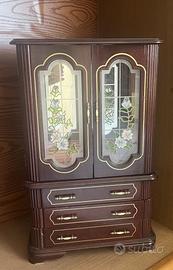 Portagioie vintage in  legno con vetri decorati
