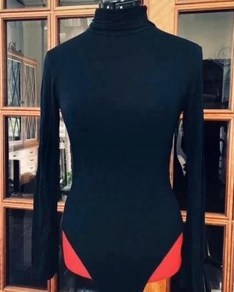 Body nero da donna, manica lunga, dolcevita