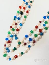 COLLANA VINTAGE CON PERLE VERE MULTICOLORE