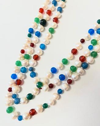 COLLANA VINTAGE CON PERLE VERE MULTICOLORE