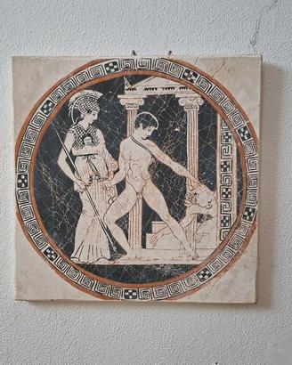 Raffinata opera artigianale greca su base in legno