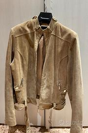 Amisu Leather Giacca Biker Suede Vera Pelle -Tg XL