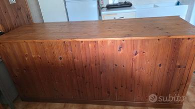 Bancone bar in legno artigianale anni '80 – 200 cm