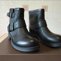 Stivaletti Anfibi in Vera Pelle Neri con Fibbie 36