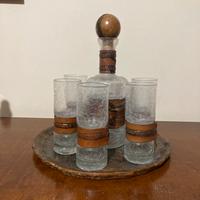 decanter per liquore vintage in vetro e pelle,