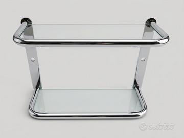 Mensola da bagno in metallo cromato e vetro