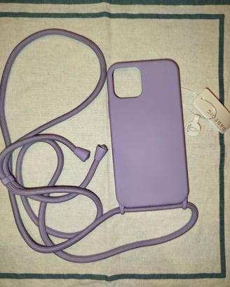 Cover iPhone 12, Parfois lilla con laccio, nuova
