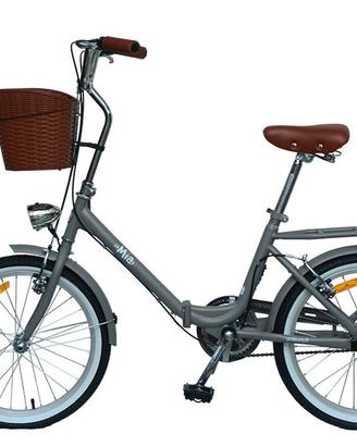 bicicletta pieghevole marrone con cestino grigio 