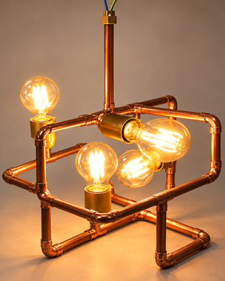 Lampadario artigianale in rame stile industriale 