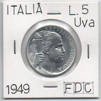 Moneta 5 Lire Uva FDC - 1949
