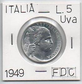 Moneta 5 Lire Uva FDC - 1949