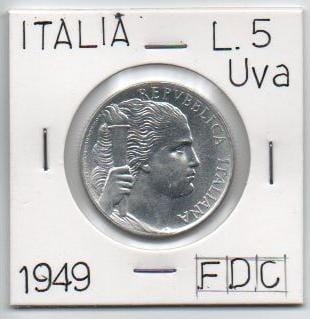 Moneta 5 Lire Uva FDC - 1949