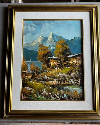 Quadro olio su tela 57 x 46cm paesaggio alpino