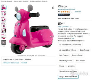 Vespa Chicco rosa con rotelle (1-3 anni)