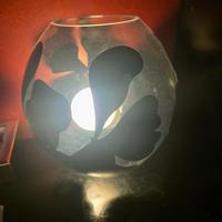 Coppia lampade vetro con decori neri