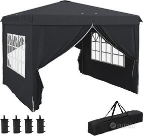 Gazebo Pieghevole Elegante Nero 3x3m con Telo Impe