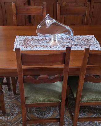 TAVOLO IN LEGNO NOCE MASSELLO E SEI POLTRONCINE