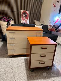 Coppia cassettiera + comodino con rotelle