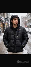 Piumino uomo nero in vernale con cappuccio imbotti