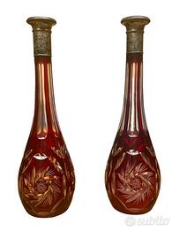 Coppia bottiglie vetro molato stile Boemia vintage