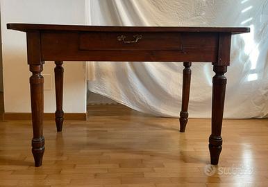 Tavolo scrittoio antico in legno con cassetto, 13