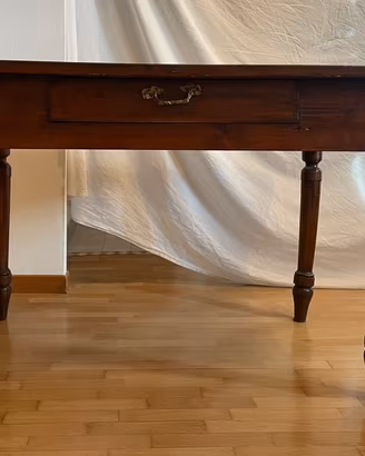 Tavolo scrittoio antico in legno con cassetto, 13