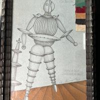 Disegno Dipinto in Tecnica Mista con Cornice