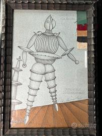 Disegno Dipinto in Tecnica Mista con Cornice