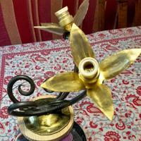 punto luce in ferro battuto con foglie oro
