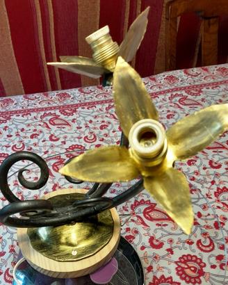 punto luce in ferro battuto con foglie oro