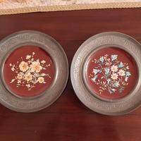 Piatto peltro e ceramica dipinto a mano con fiori