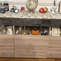 Madia e vetrina in laminato legno e finto cemento