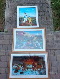 Tre olio su vetro naif anni 70 zagreb