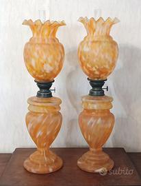 Coppia Lampade a Petrolio Vintage Vetro Satinato