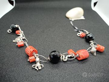 Bracciale ak550, Argento 925 Rodiato, Corallo
