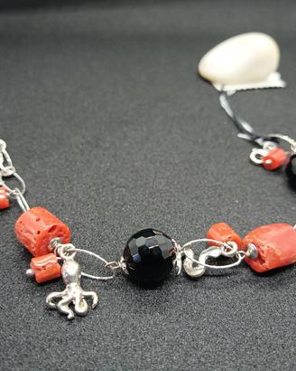 Bracciale ak550, Argento 925 Rodiato, Corallo