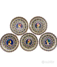 Set 5 piatti vintage in maiolica di Faenza