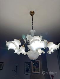 Lampadario vintage in vetro ceramica a 5 luci