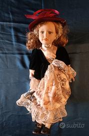 Bambola in porcellana vintage 40 cm con abito eleg
