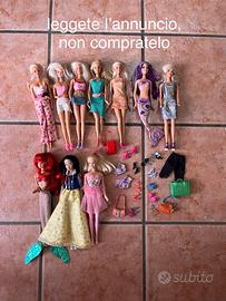 set bambole barbie +ariel e biancaneve e accessori