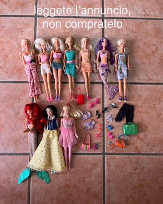 set bambole barbie +ariel e biancaneve e accessori