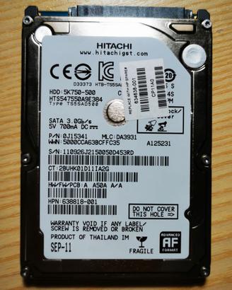 HARD DISK hd 2,5 500gb HITACHI