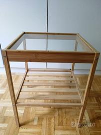 Comodino/Tavolino IKEA NESNA bambù + piano vetro