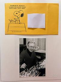 Foto autografa e busta originale di Charles Schulz