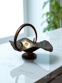 Fruttiera Antica in Rame Sbalzato con Manico