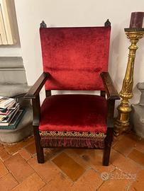 Sedia Trono Antico in vellutto rosso da sistemare