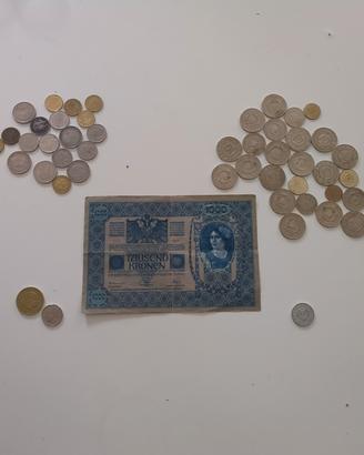 Lotto banconota 1000 Corone 1902 Austria + monete