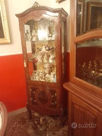 Vetrina Classica Antica con Intarsi e Vetro Curvo