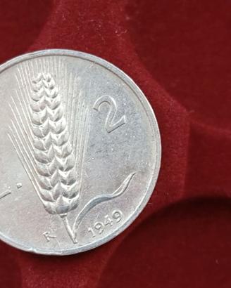 Raro 2 lire 1949 SPL spiga Repubblica Italiana