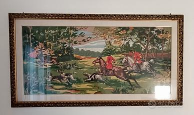 Quadro Ricamato a Mano Scena Caccia 125x68 cm